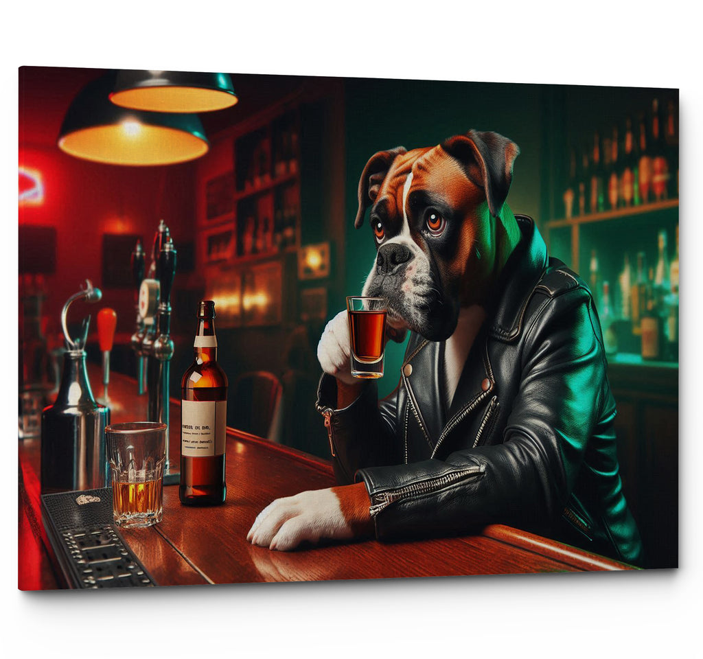 Boxer Dog Drinking Shots at a Bar Canvas Print Wall Art