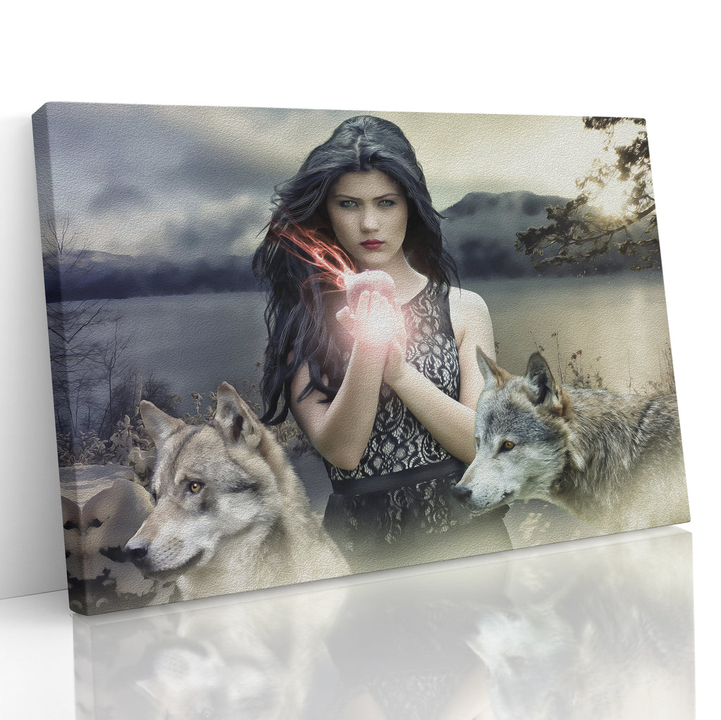 Fantasy Gothic Girl and Wolves Canvas Print Wall Art