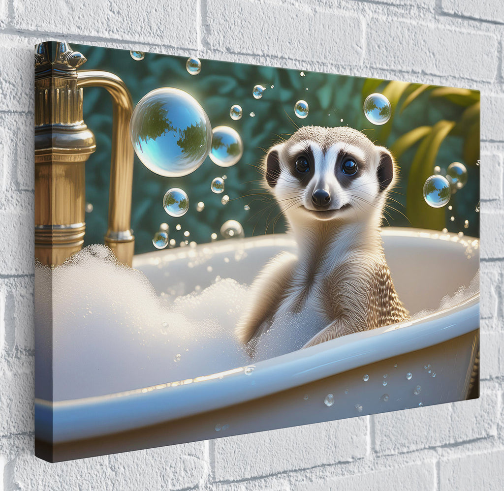 Cute Meerkat Sat In Bubble Bath Bathroom Wall Art