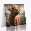 Scottish Highland Cow Scenic Square Canvas Print Wall Art