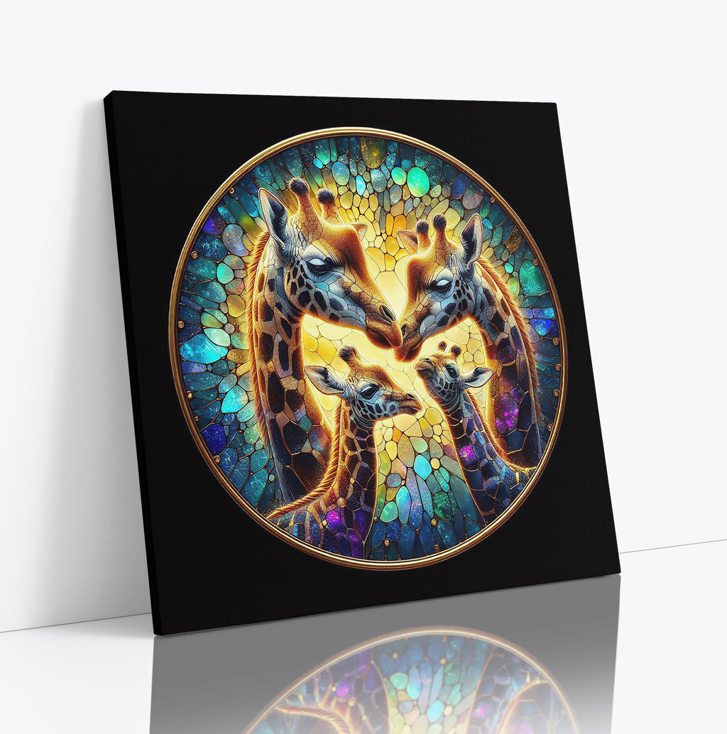 Giraffe Family Mosaic Square Canvas Print Wall Art or Poster Print