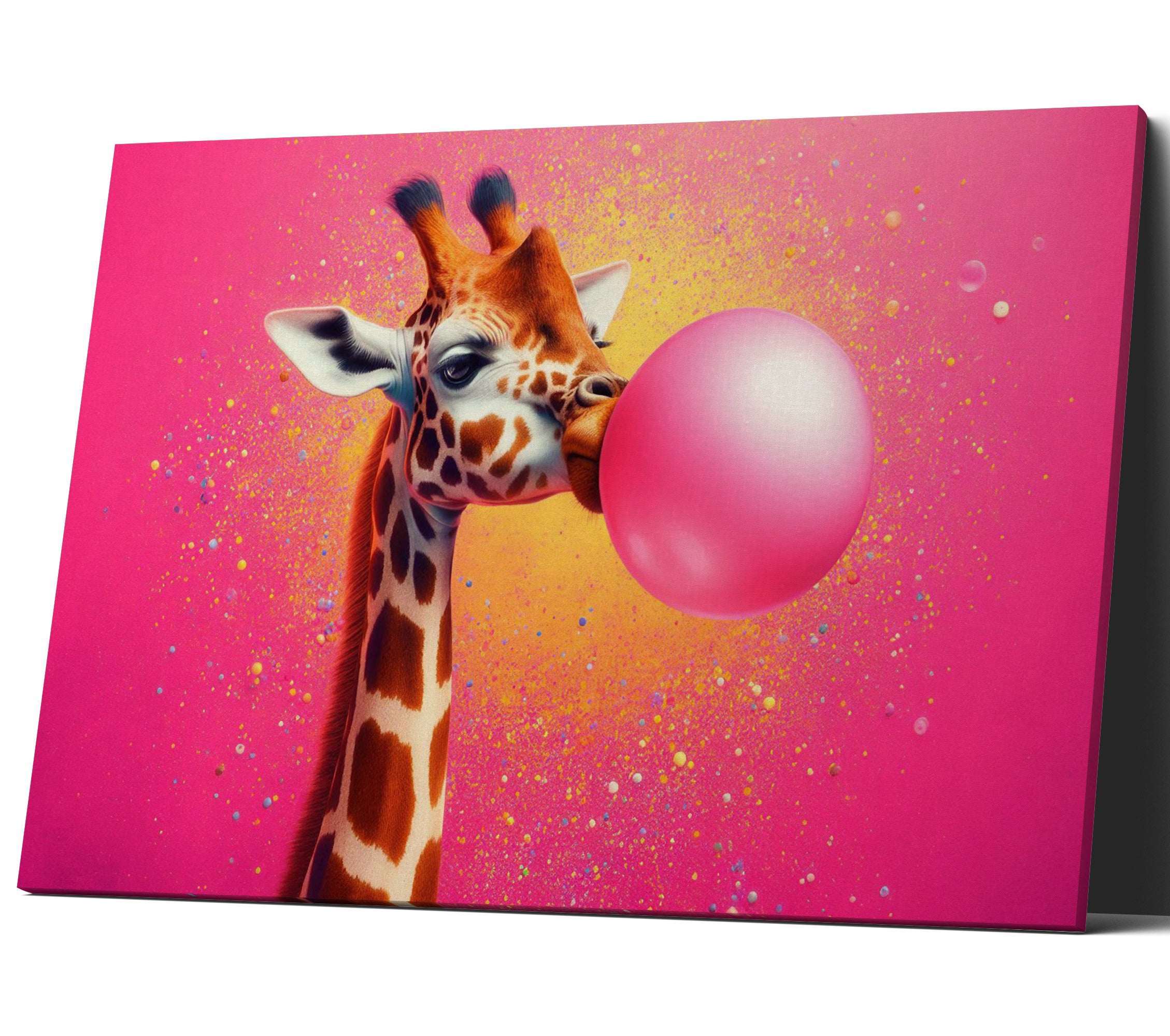 Giraffe Blowing Pink Bubble Gum Canvas Print Wall Art