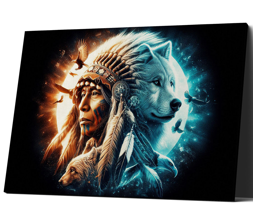 Native American, Wolf, Bear, Eagle Spirits Wall Art Canvas Print