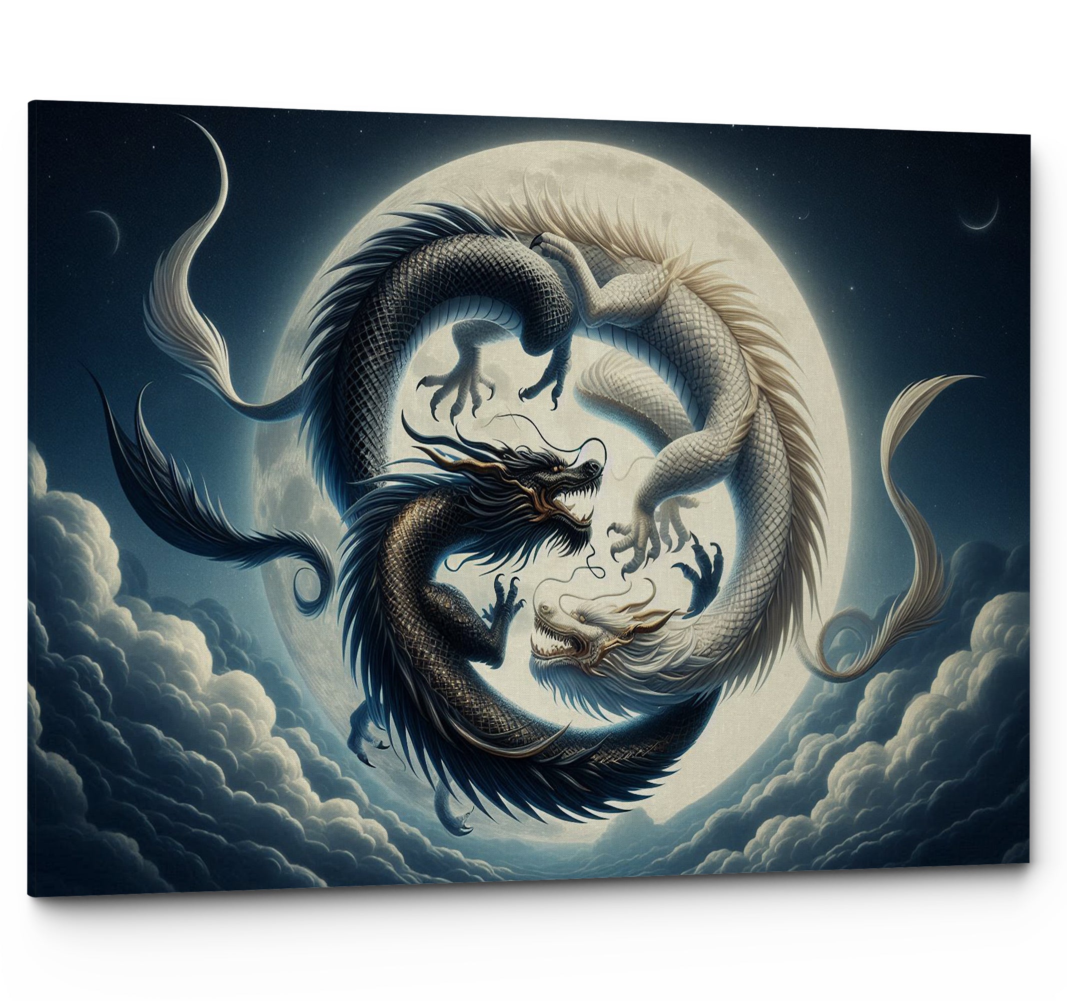 Ying Yang Dragons Fantasy Landscape Canvas Print Wall Art Picture or Poster Print