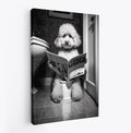 Poodle Dog Reading Newspaper On Toilet Bathroom Wall Art