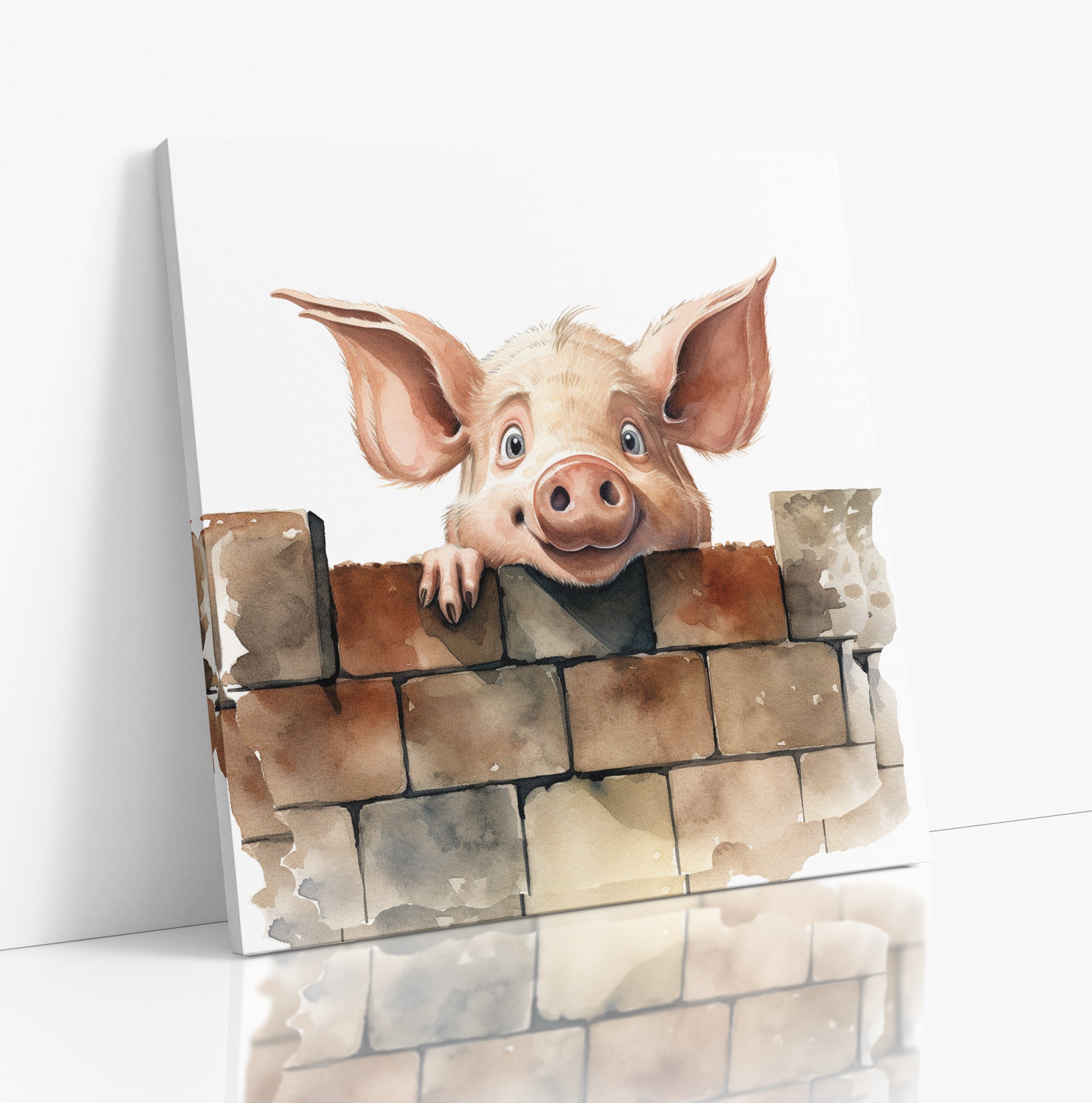 Funny Pig peering Over The Wall Canvas Print Wall Art