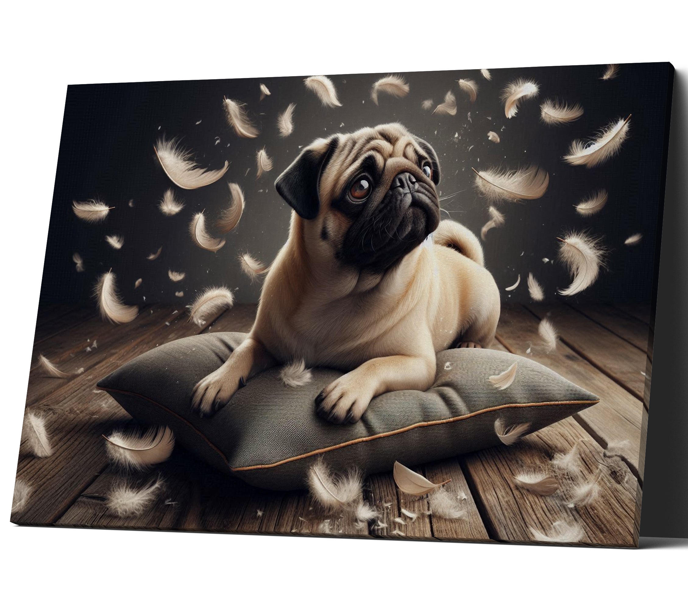Cute Pug Dog Sat On Cushion Canvas Print Wall Art
