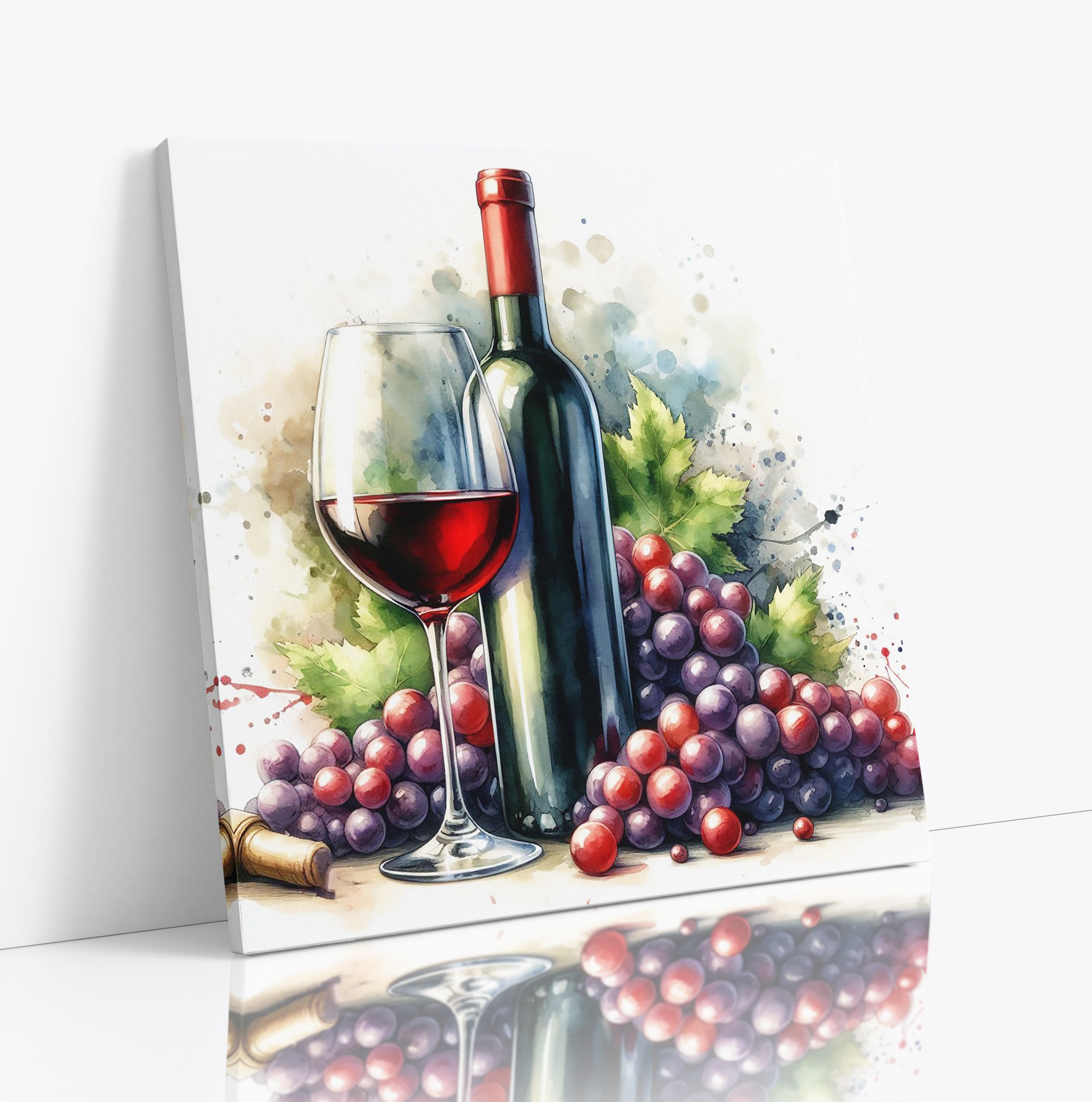 Red Wine Watercolour Style Square Canvas Print Wall Art