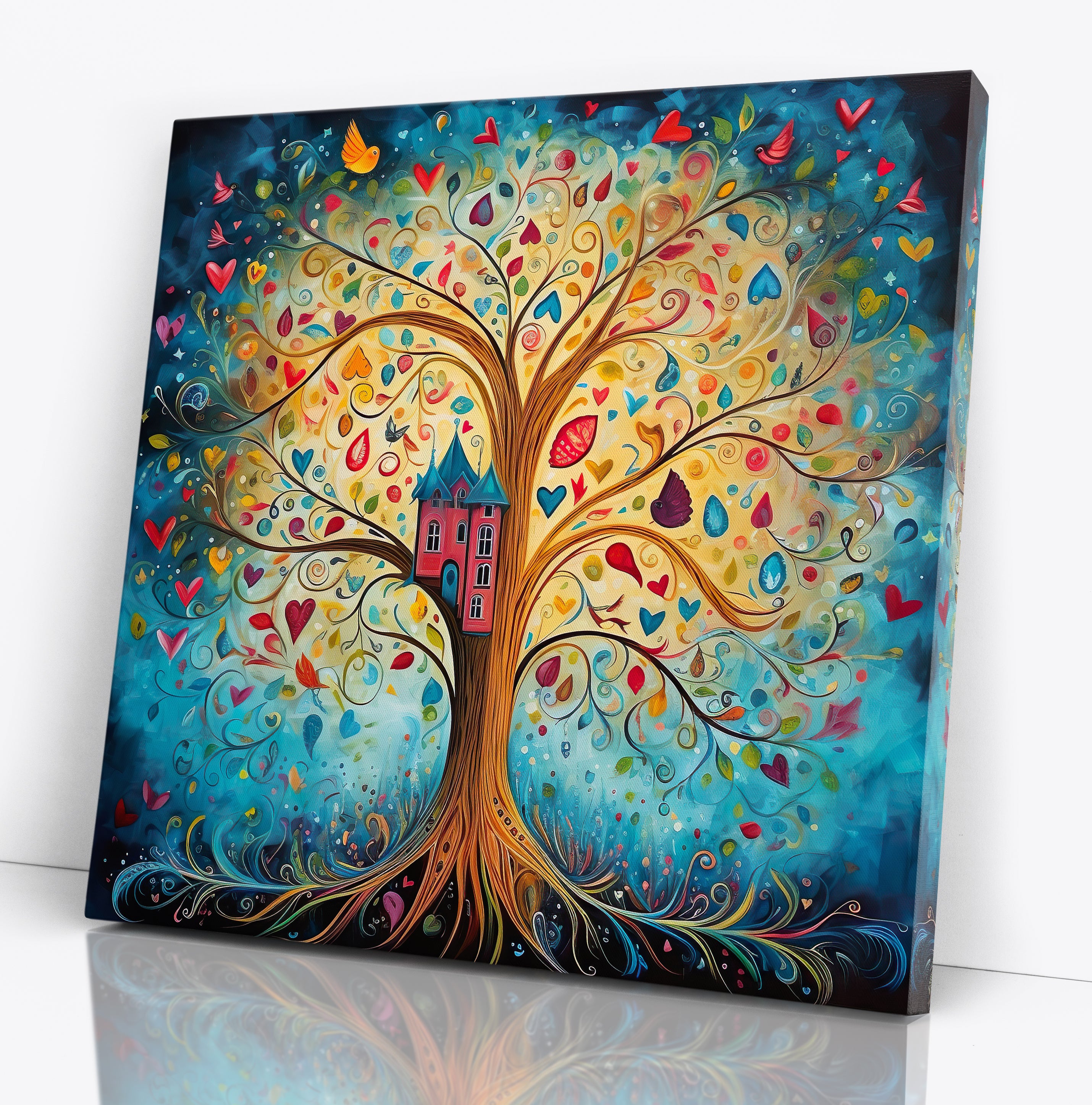 Colour Tree of Life Abstract Square Canvas Print Picture Modern Wall Art