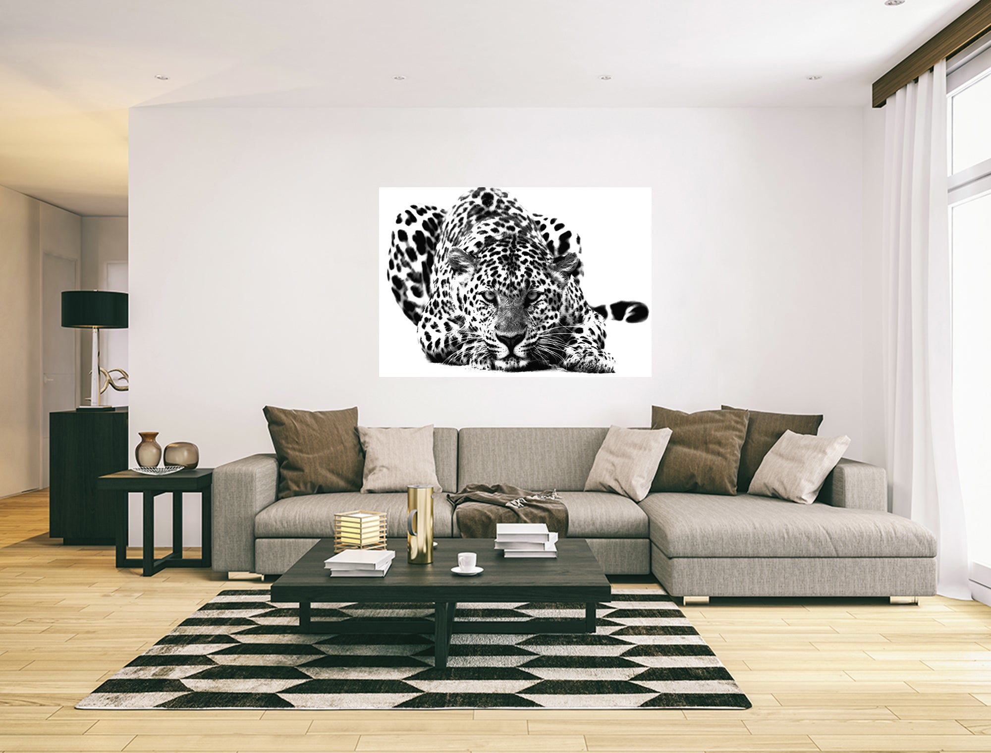 Black and White Big Cat Leopard Wall Art Canvas Print