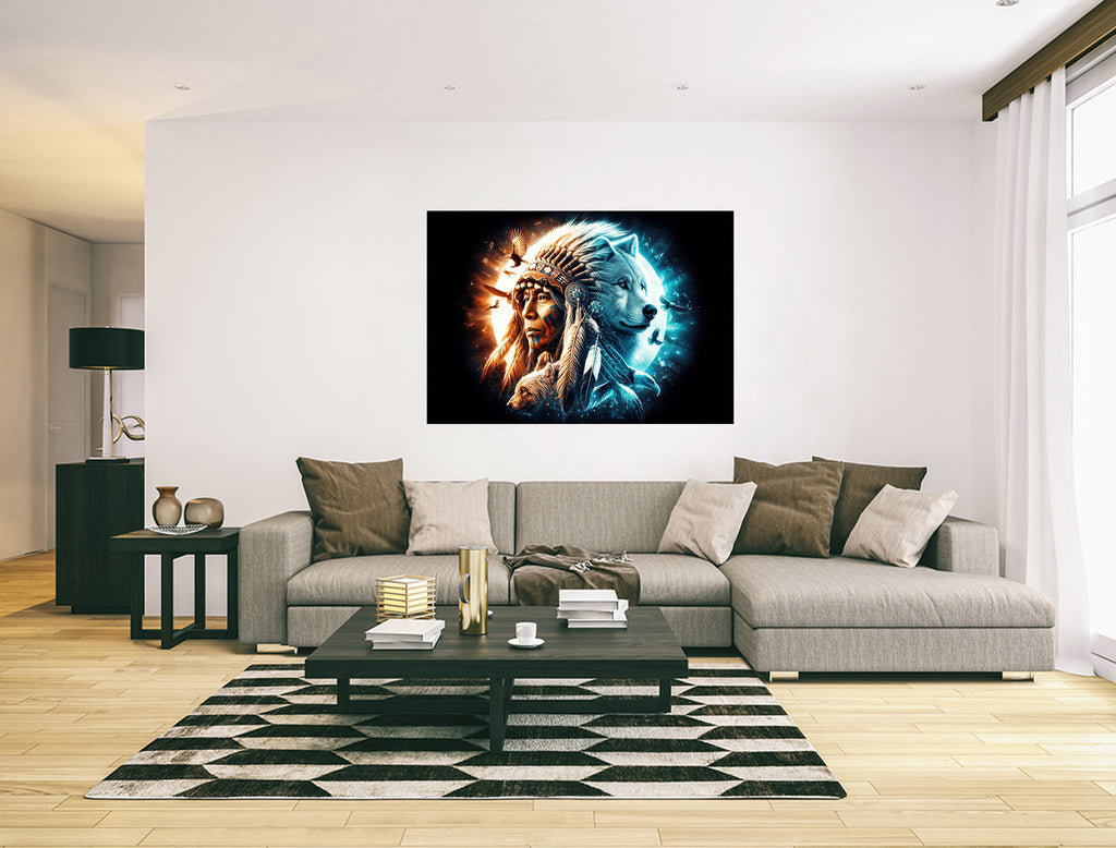 Native American, Wolf, Bear, Eagle Spirits Wall Art Canvas Print