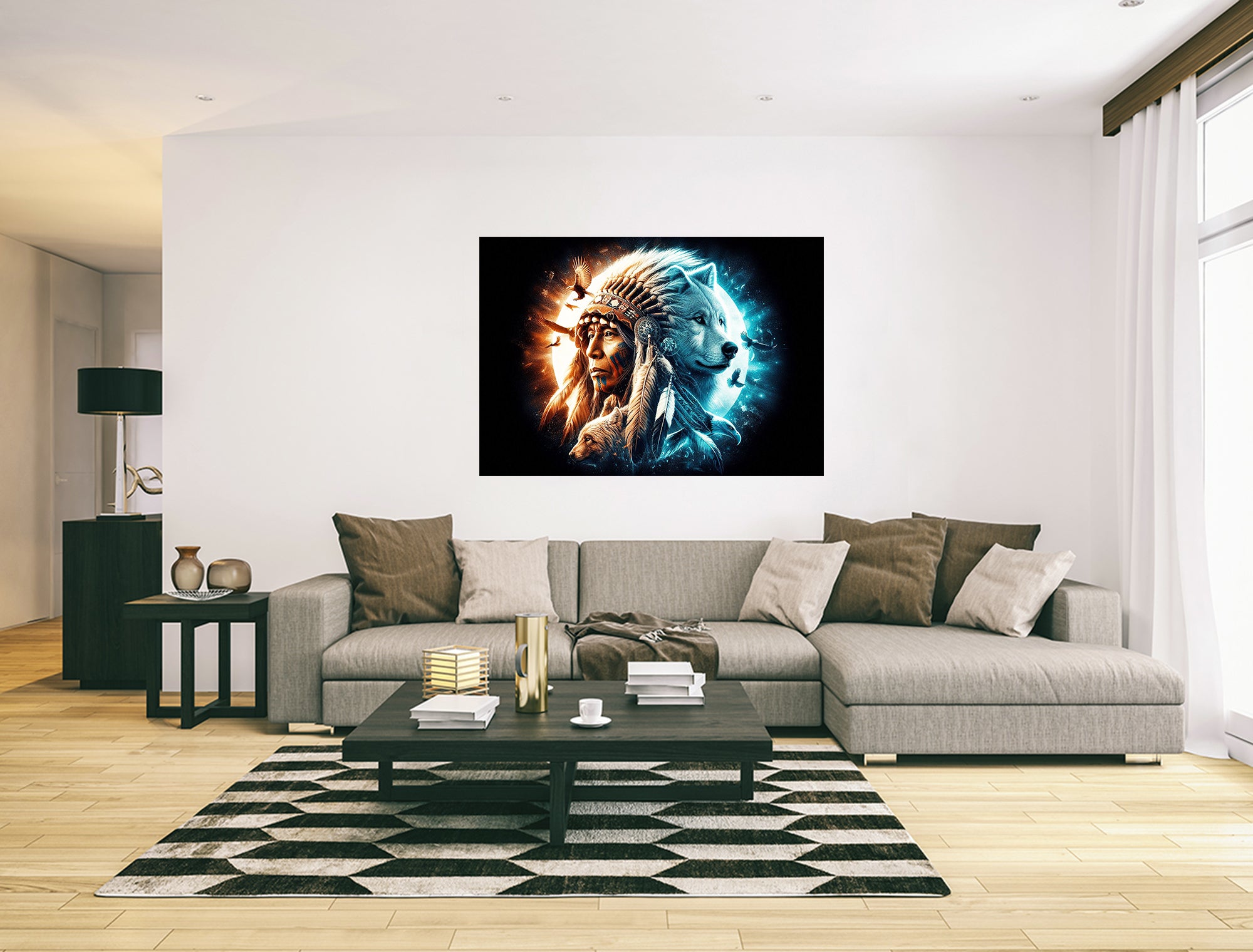 Native American, Wolf, Bear, Eagle Spirits Wall Art Canvas Print