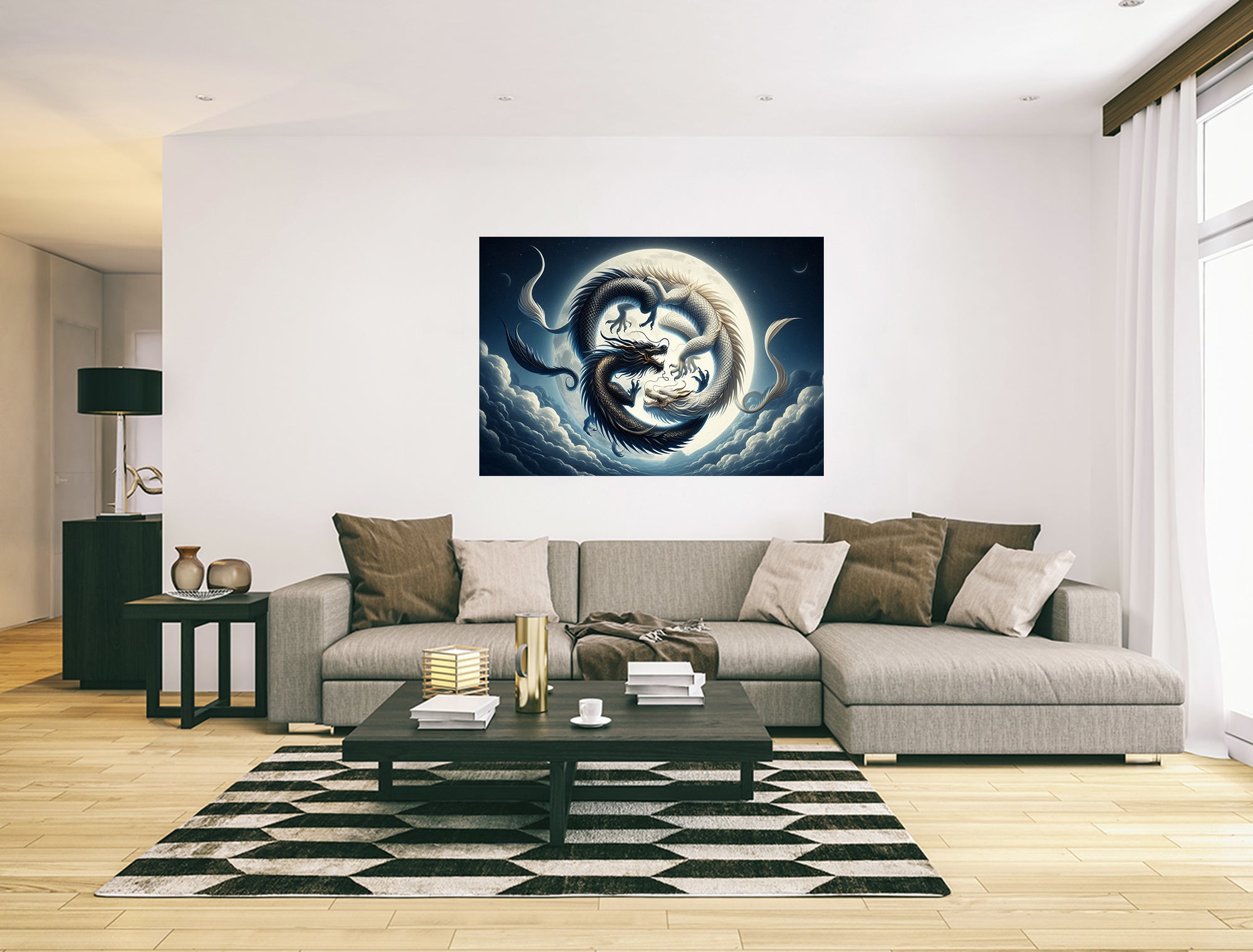 Ying Yang Dragons Fantasy Landscape Canvas Print Wall Art Picture or Poster Print