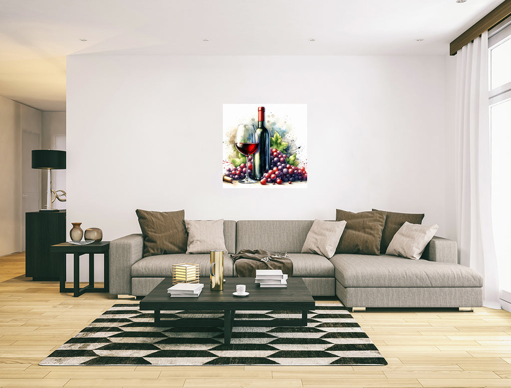 Red Wine Watercolour Style Square Canvas Print Wall Art
