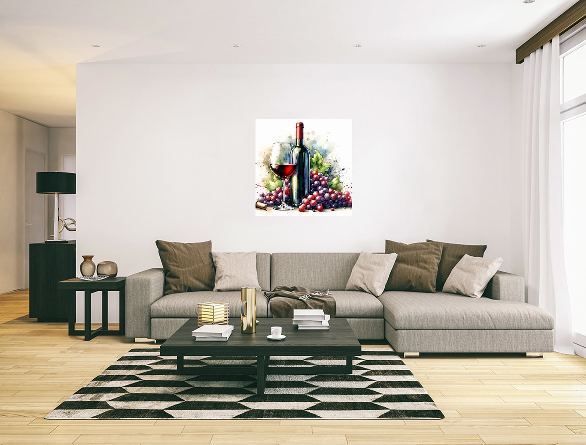 Red Wine Watercolour Style Square Canvas Print Wall Art