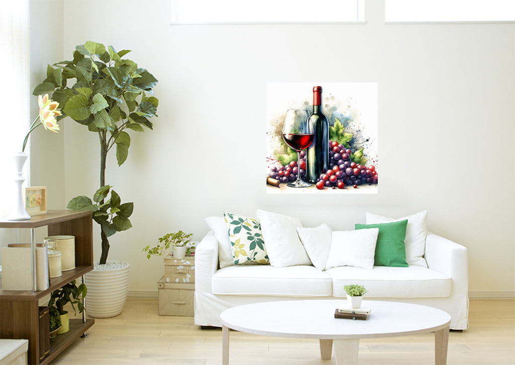 Red Wine Watercolour Style Square Canvas Print Wall Art