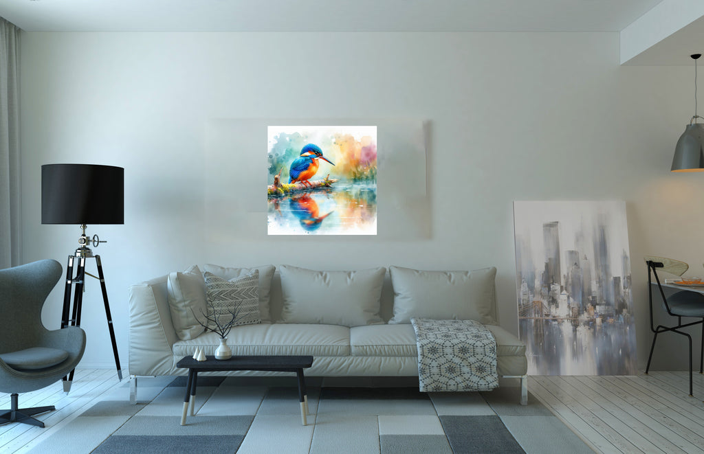 Kingfisher By the River Nature Canvas Wall Art Print