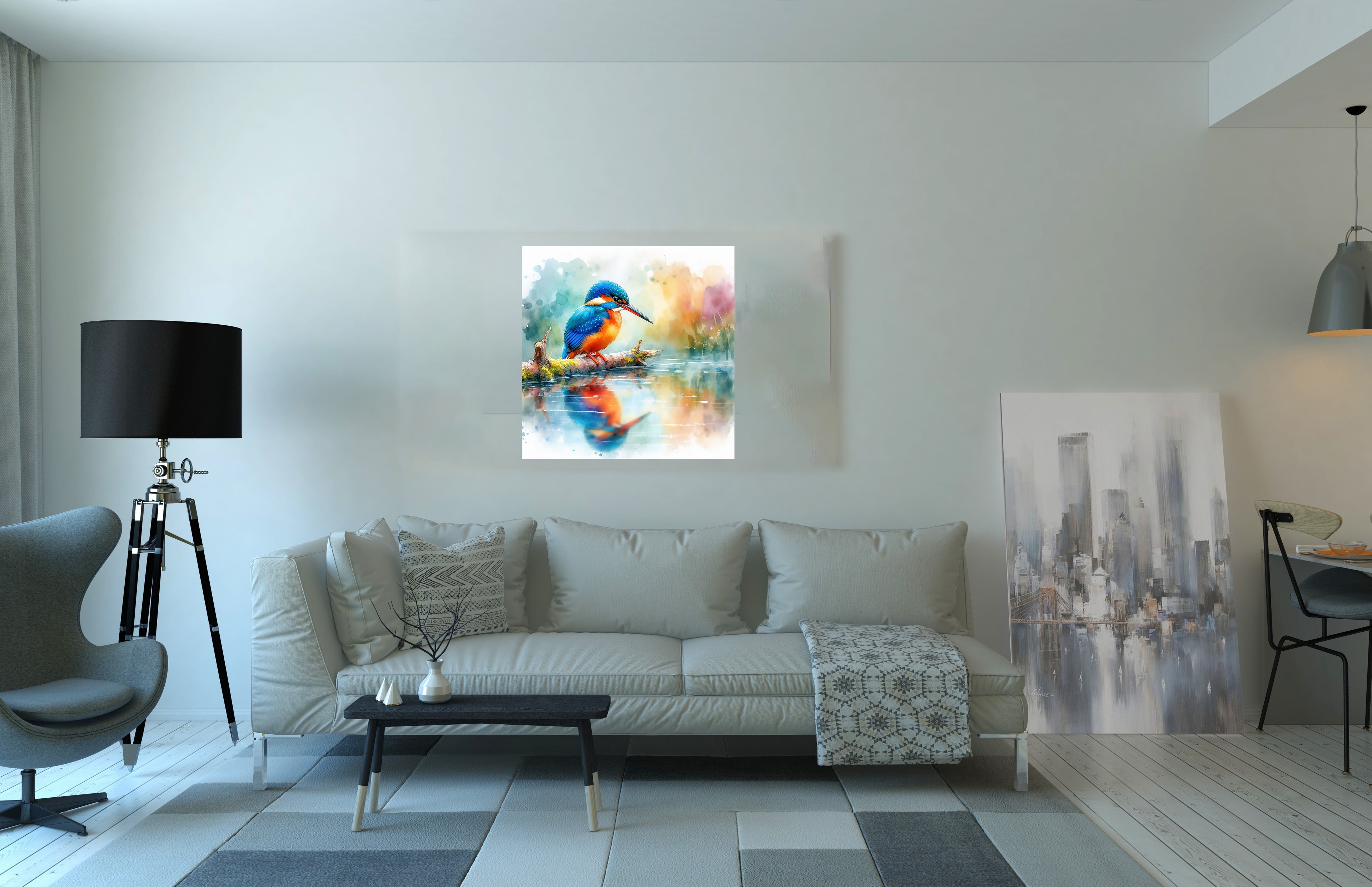 Kingfisher By the River Nature Canvas Wall Art Print