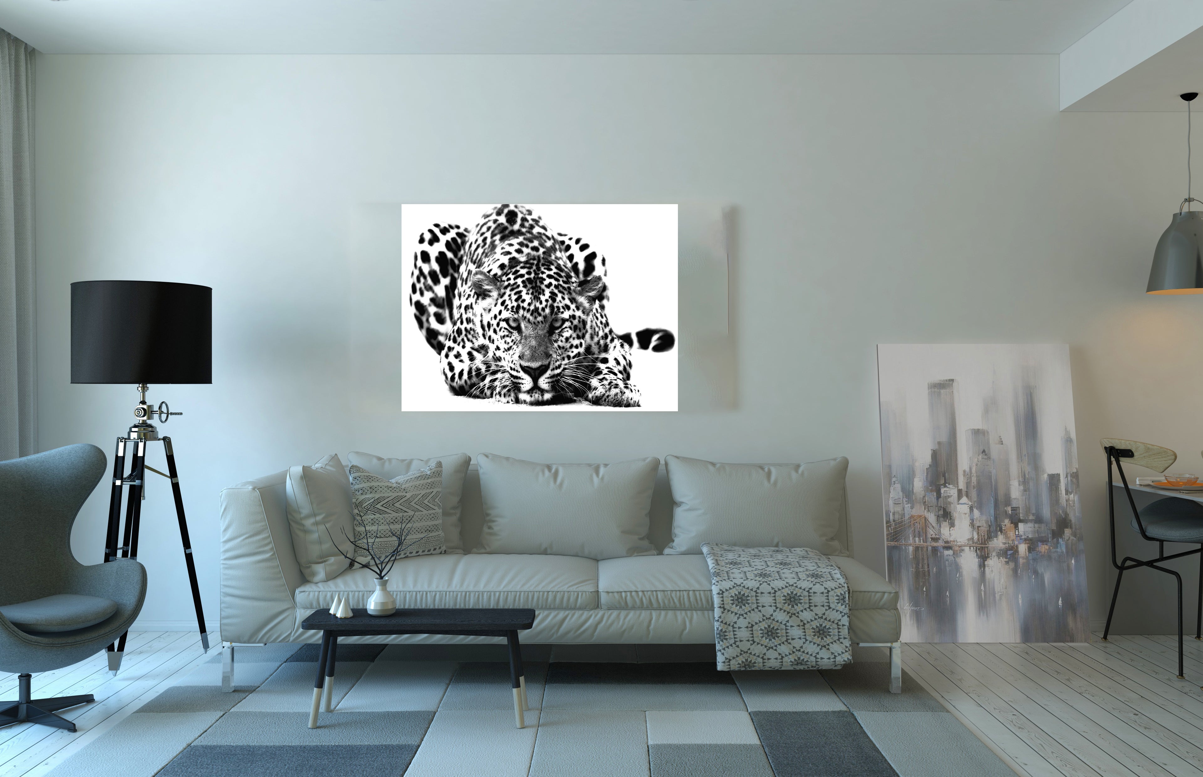 Black and White Big Cat Leopard Wall Art Canvas Print