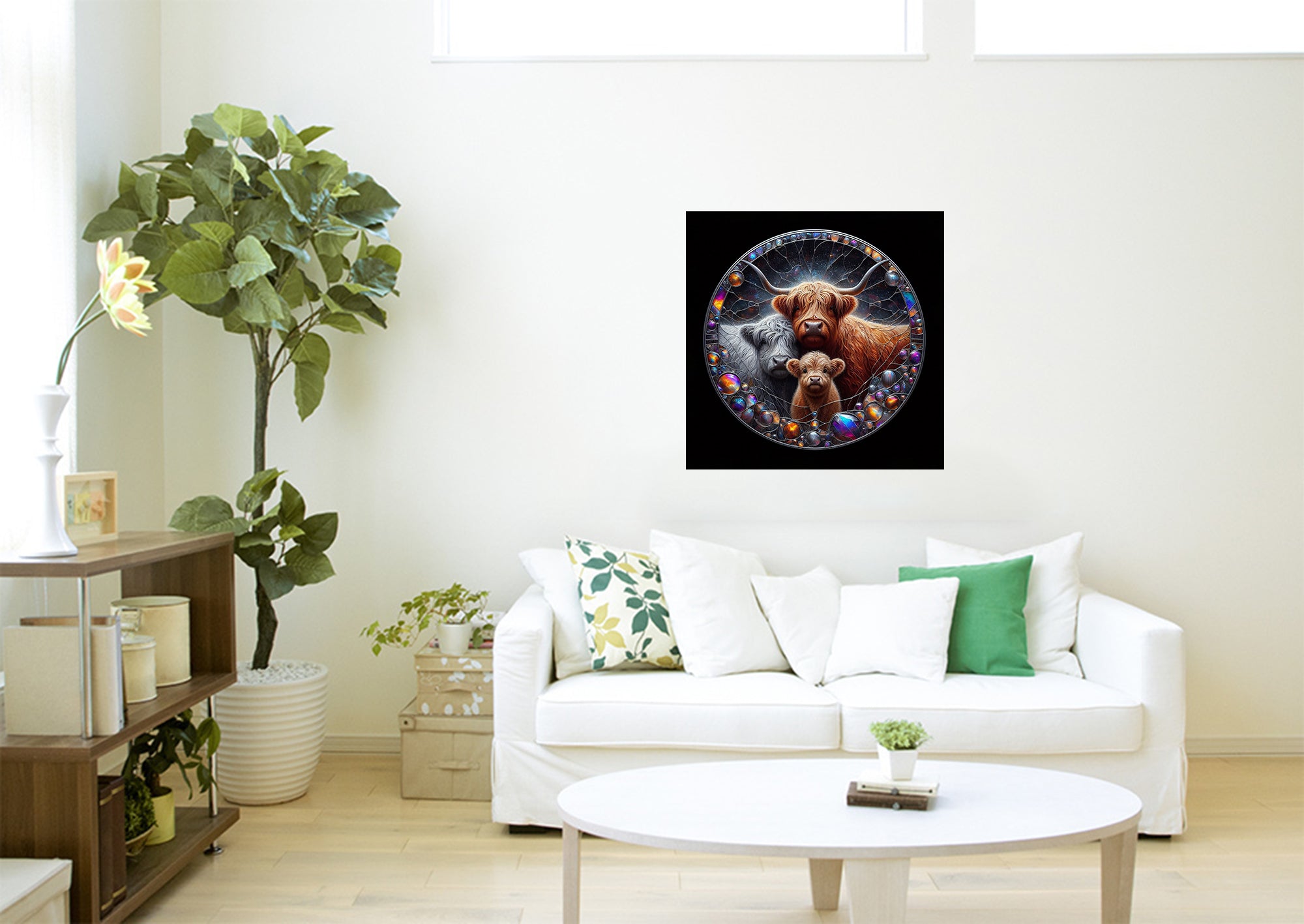Highland Cow Family Mosaic Square Canvas Print Wall Art or Poster Print