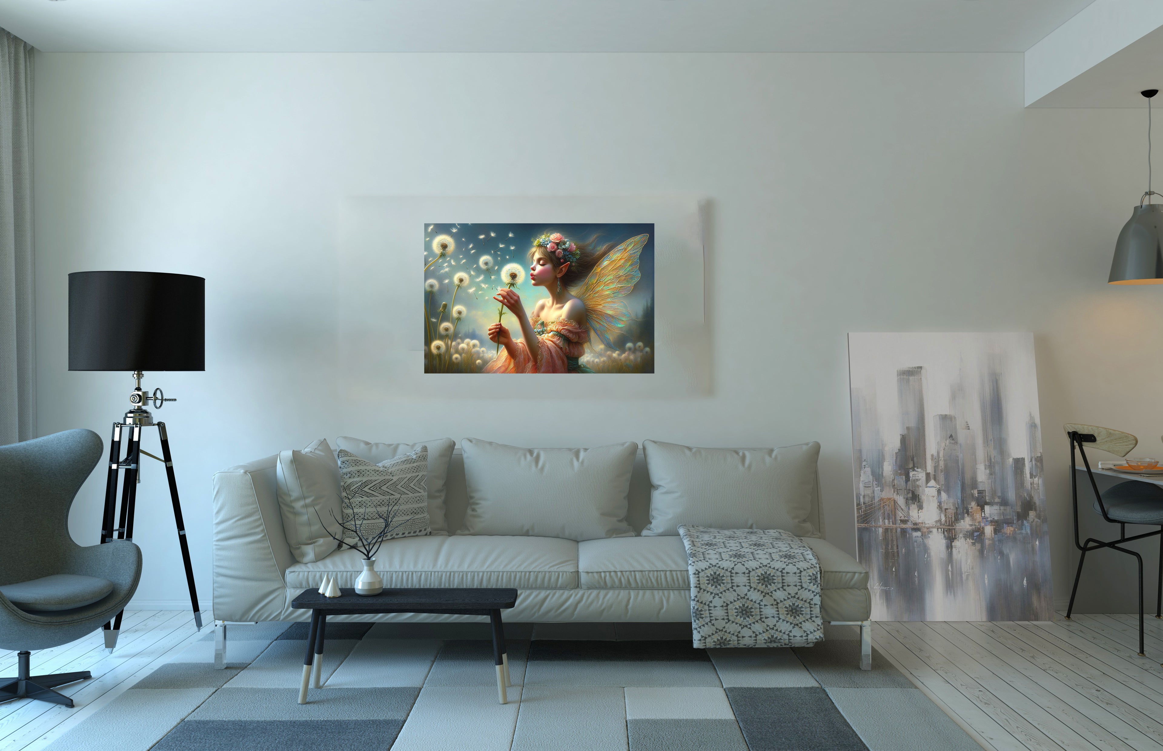 Fantasy Fairy Blowing a Dandelion Wall Art Canvas Print