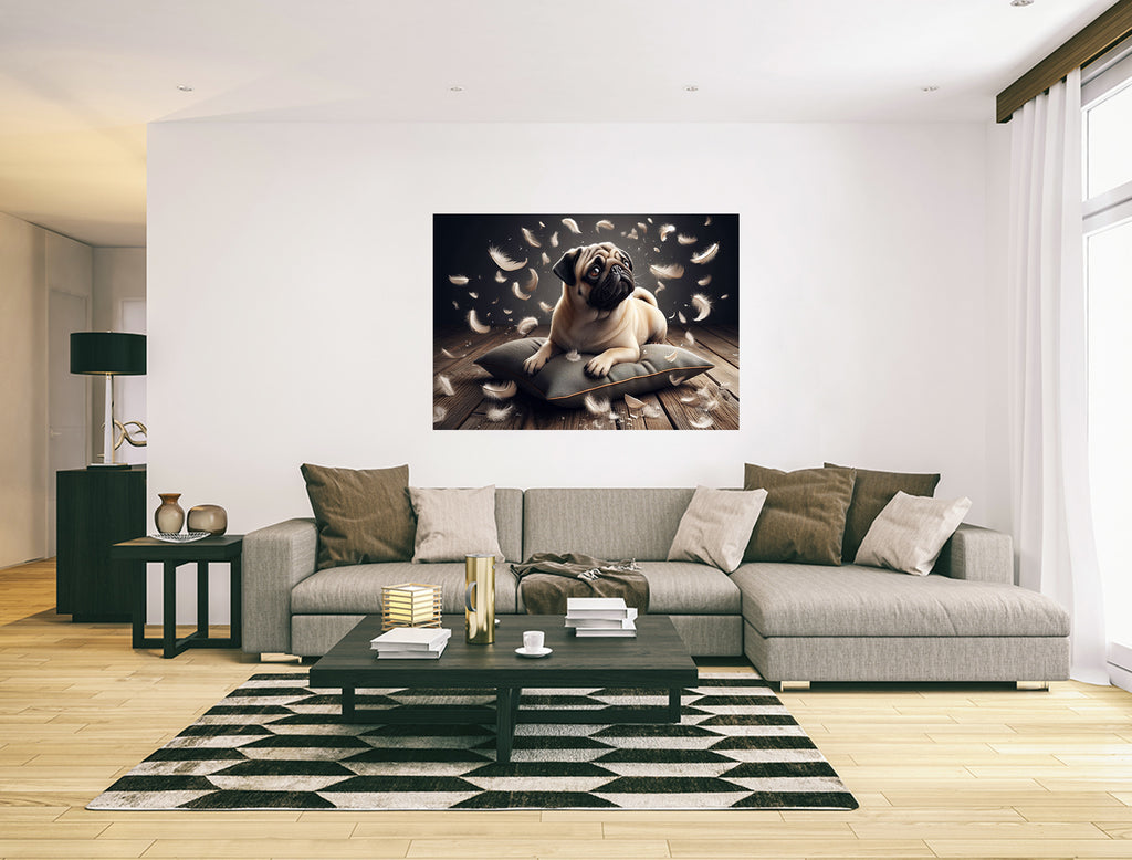 Cute Pug Dog Sat On Cushion Canvas Print Wall Art