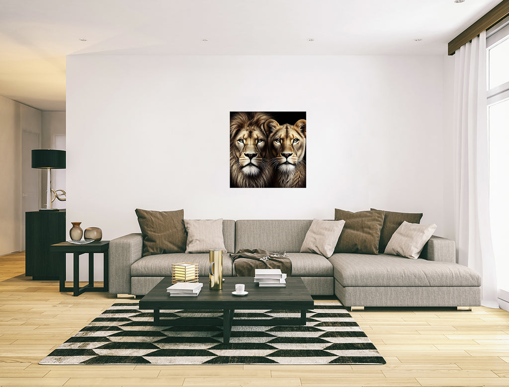 Majestic Lion and Lioness Big Cat Square Canvas Print Wall Art