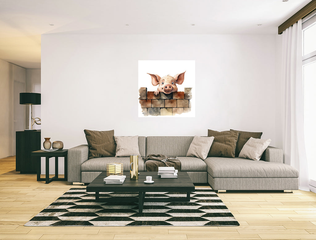 Funny Pig peering Over The Wall Canvas Print Wall Art