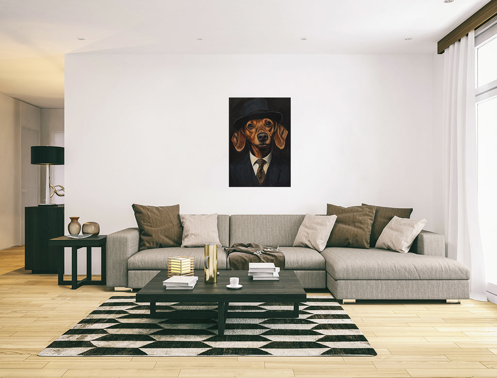 Dachshund In A Suit Canvas Wall Art Print Framed Home Decor Picture