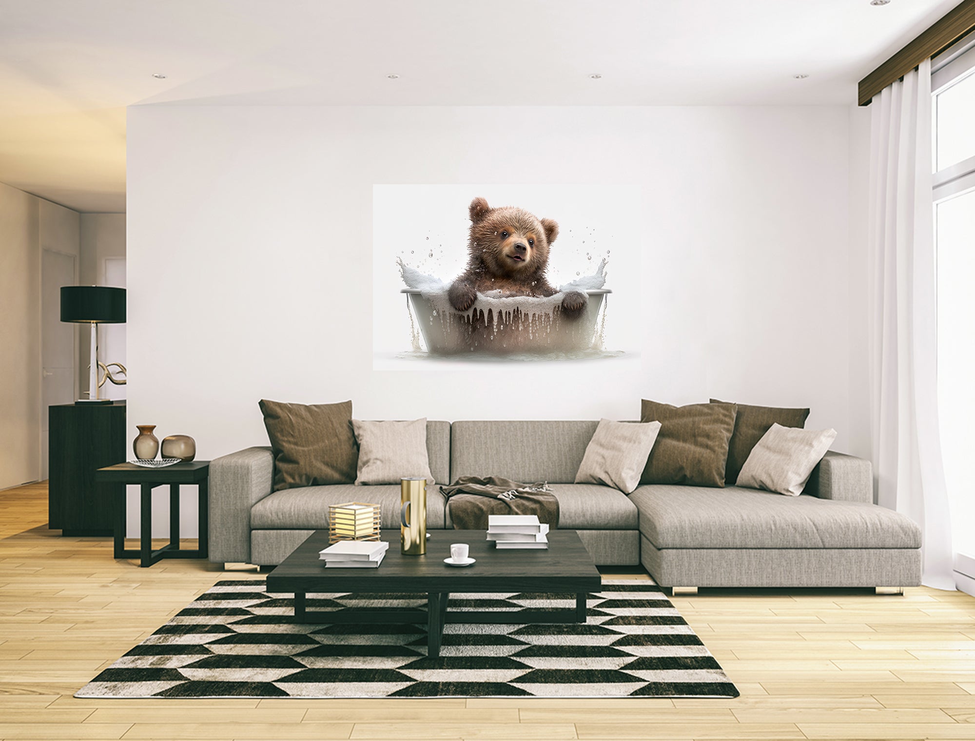 Cute Bear Cub In A Bubble Bath Canvas Print Wall Art