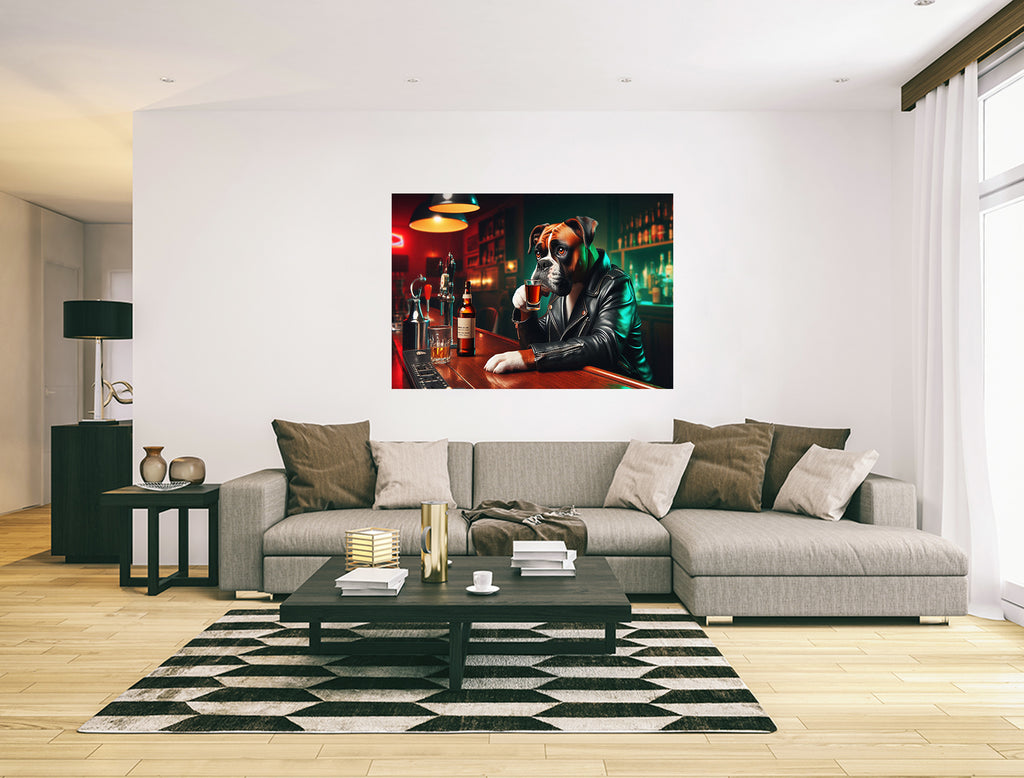Boxer Dog Drinking Shots at a Bar Canvas Print Wall Art