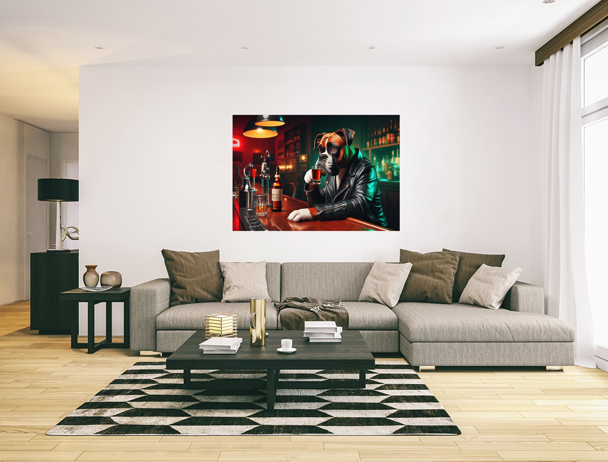 Boxer Dog Drinking Shots at a Bar Canvas Print Wall Art