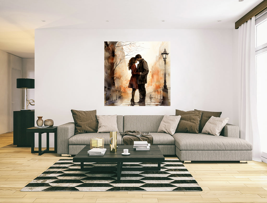 Couple Kissing Romantic Embrace Painting Canvas Wall Art Picture Print Poster