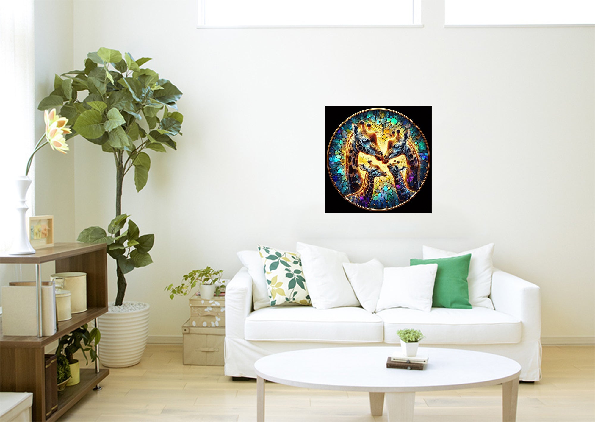 Giraffe Family Mosaic Square Canvas Print Wall Art or Poster Print