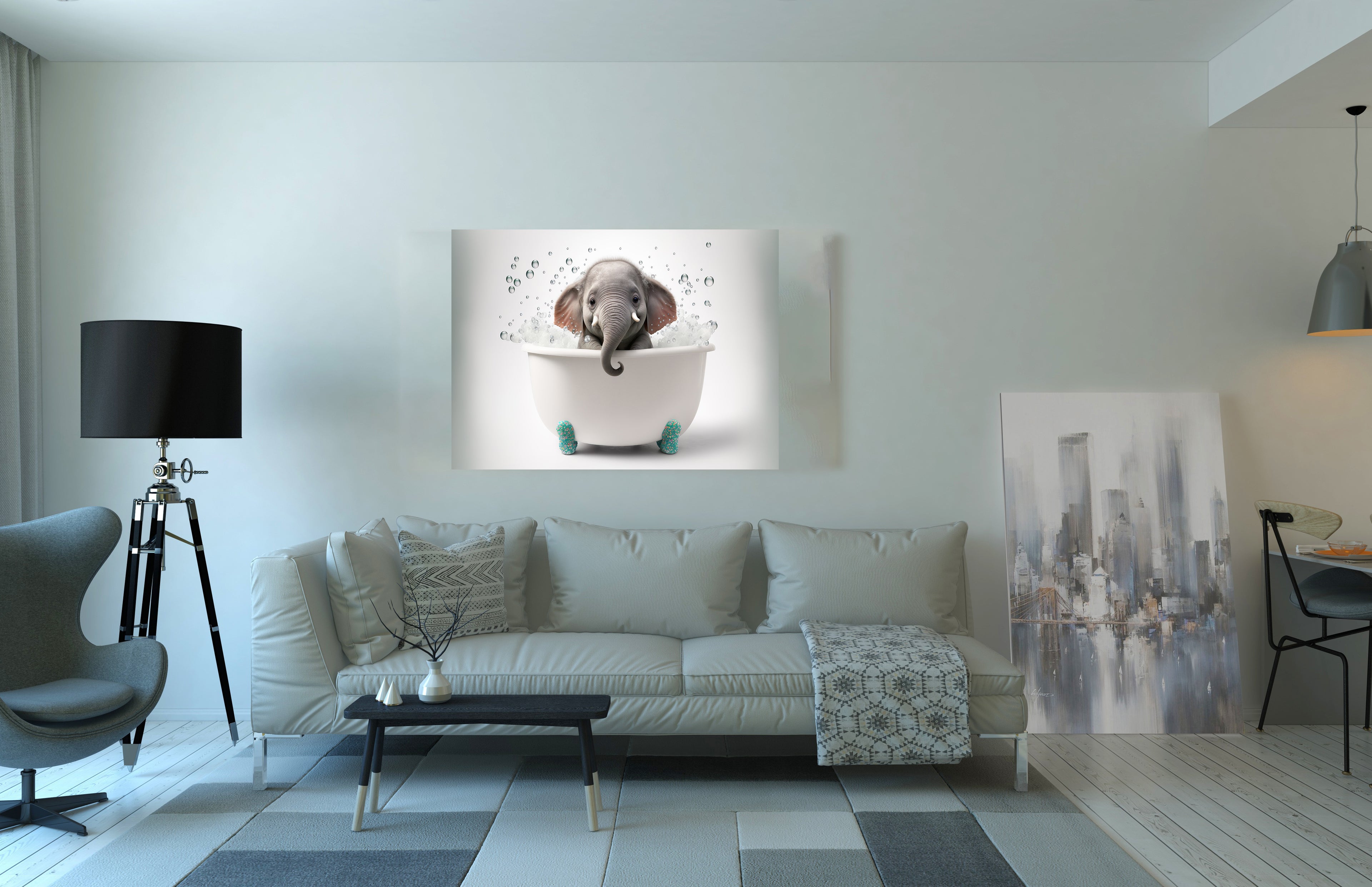 Cute Baby Elephant In a Bubble Bath Wall Art Canvas Print