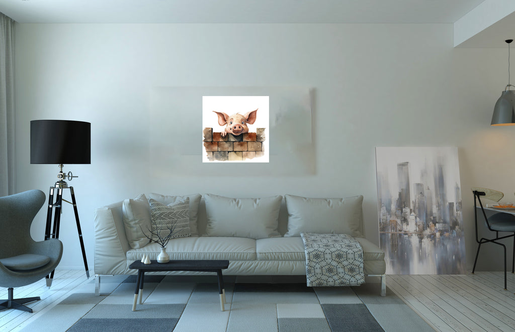 Funny Pig peering Over The Wall Canvas Print Wall Art