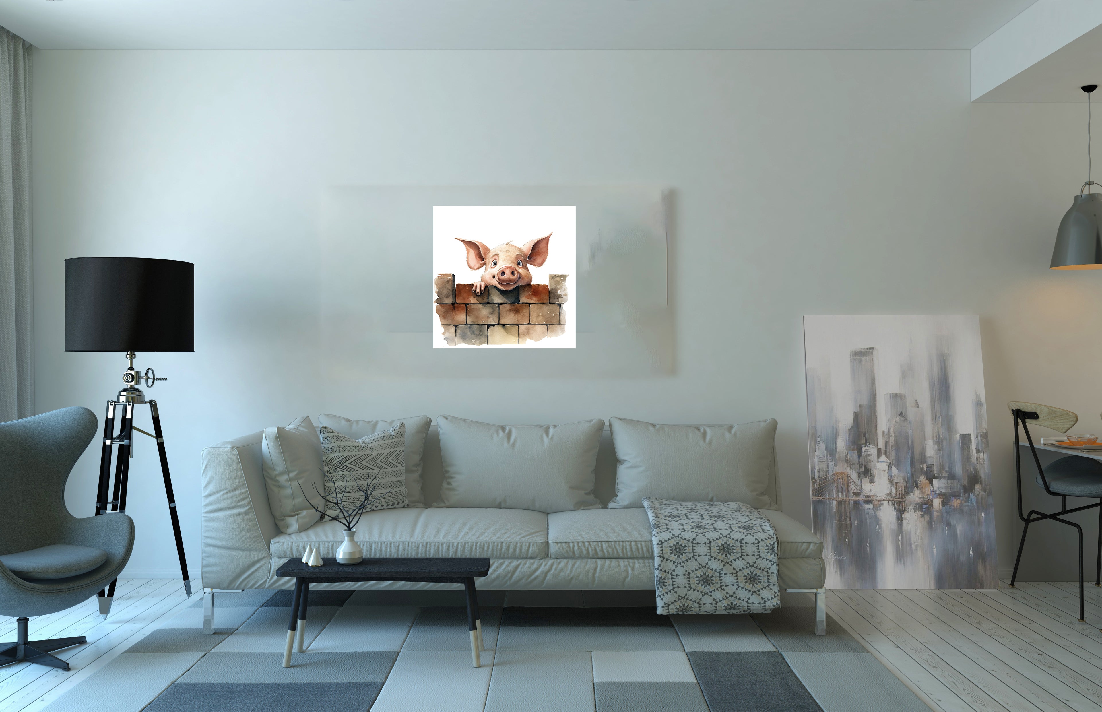 Funny Pig peering Over The Wall Canvas Print Wall Art
