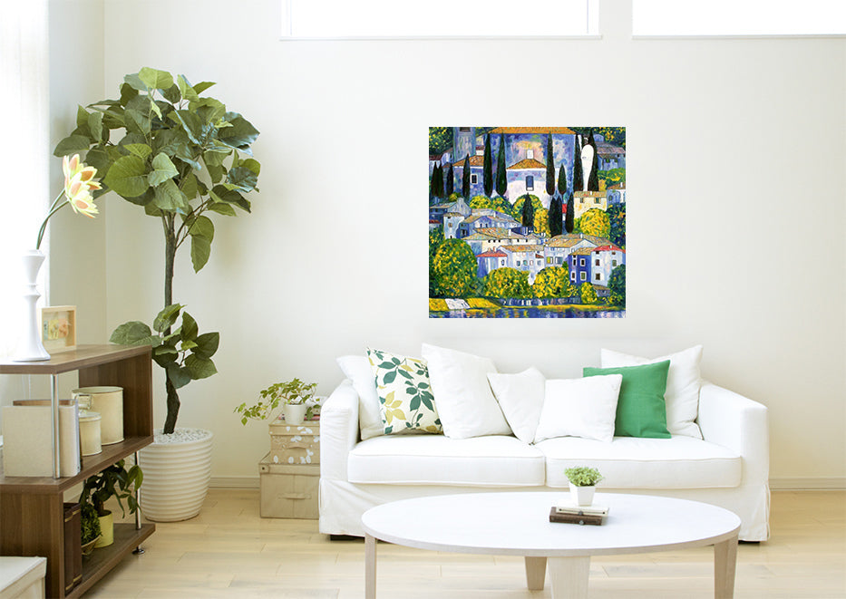 Gustav Klimt Church In Cassone Square Reproduction Canvas Wall Art Print Picture