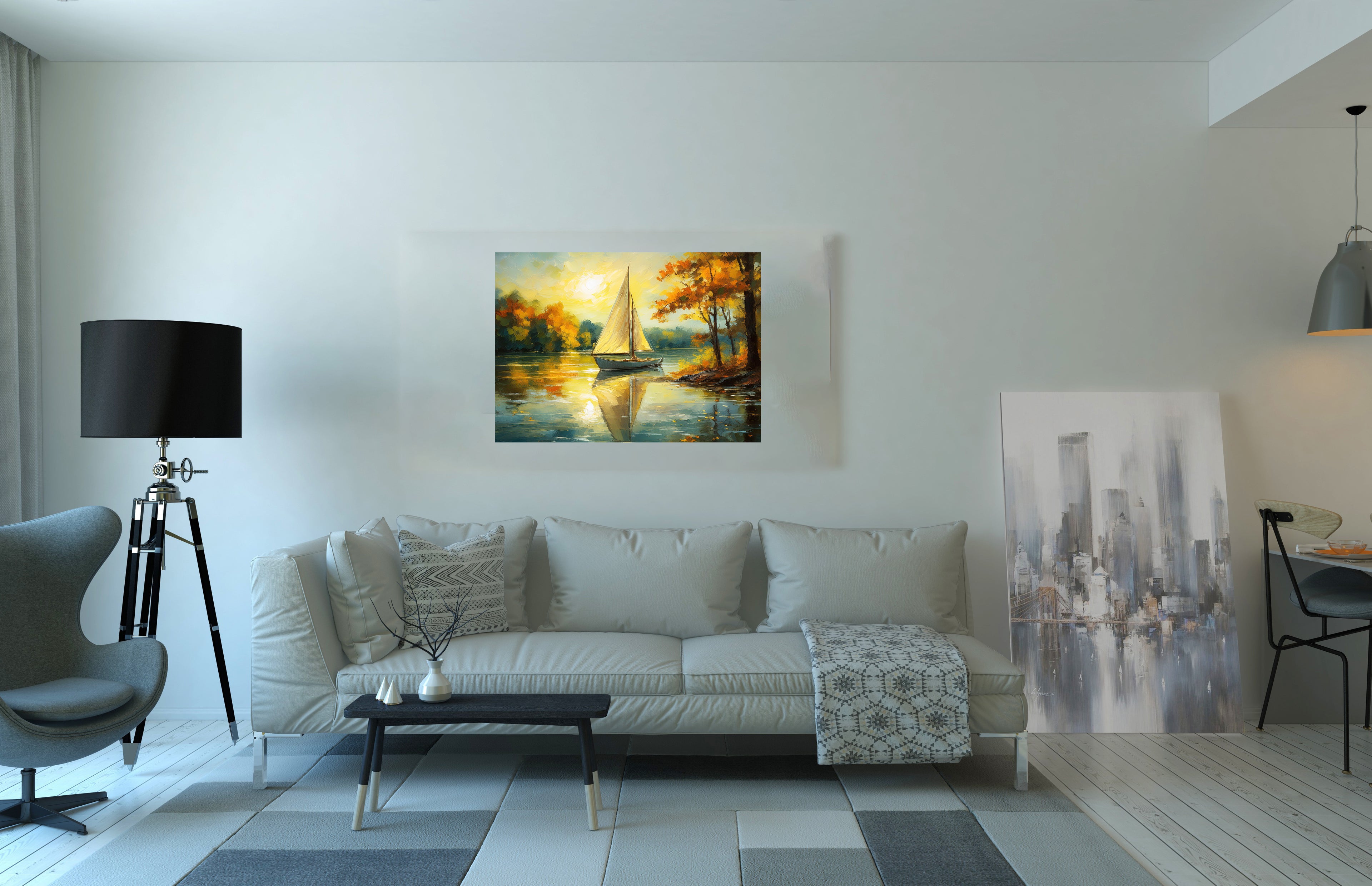 Scenic Sail Boat On Lake Canvas Print Wall Art