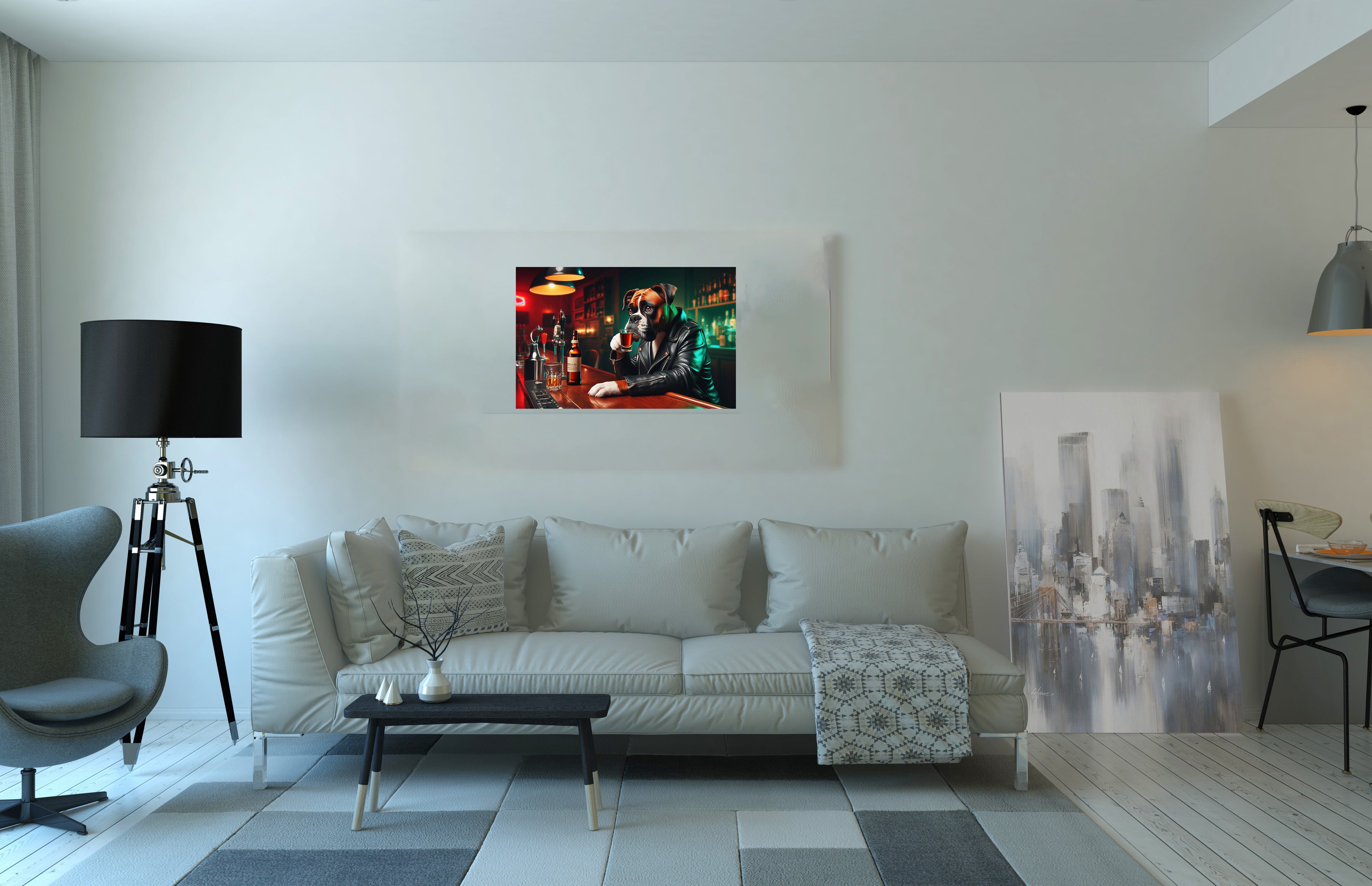 Boxer Dog Drinking Shots at a Bar Canvas Print Wall Art