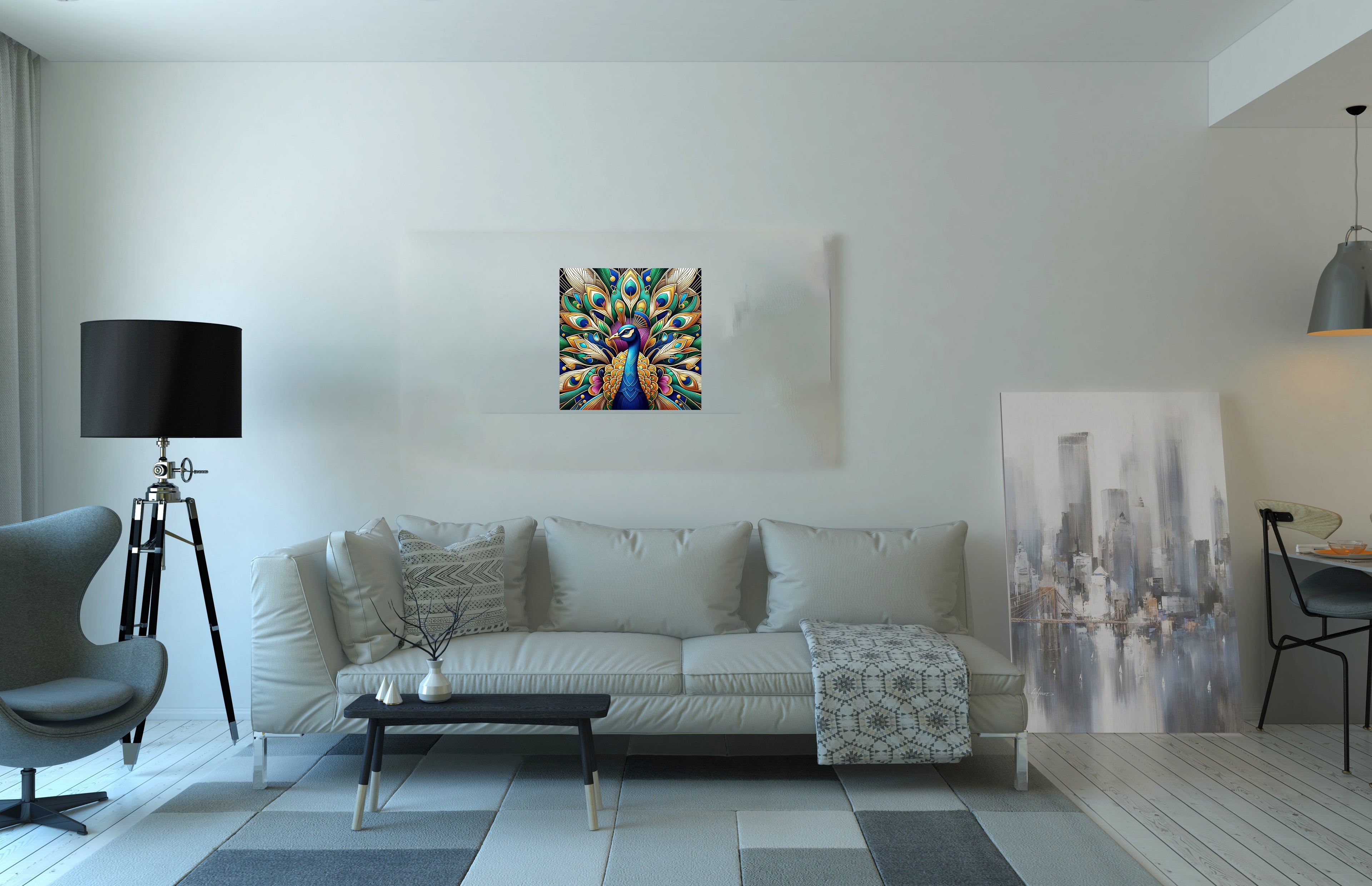 Beautiful Peacock Art Deco Square Wall Art Print