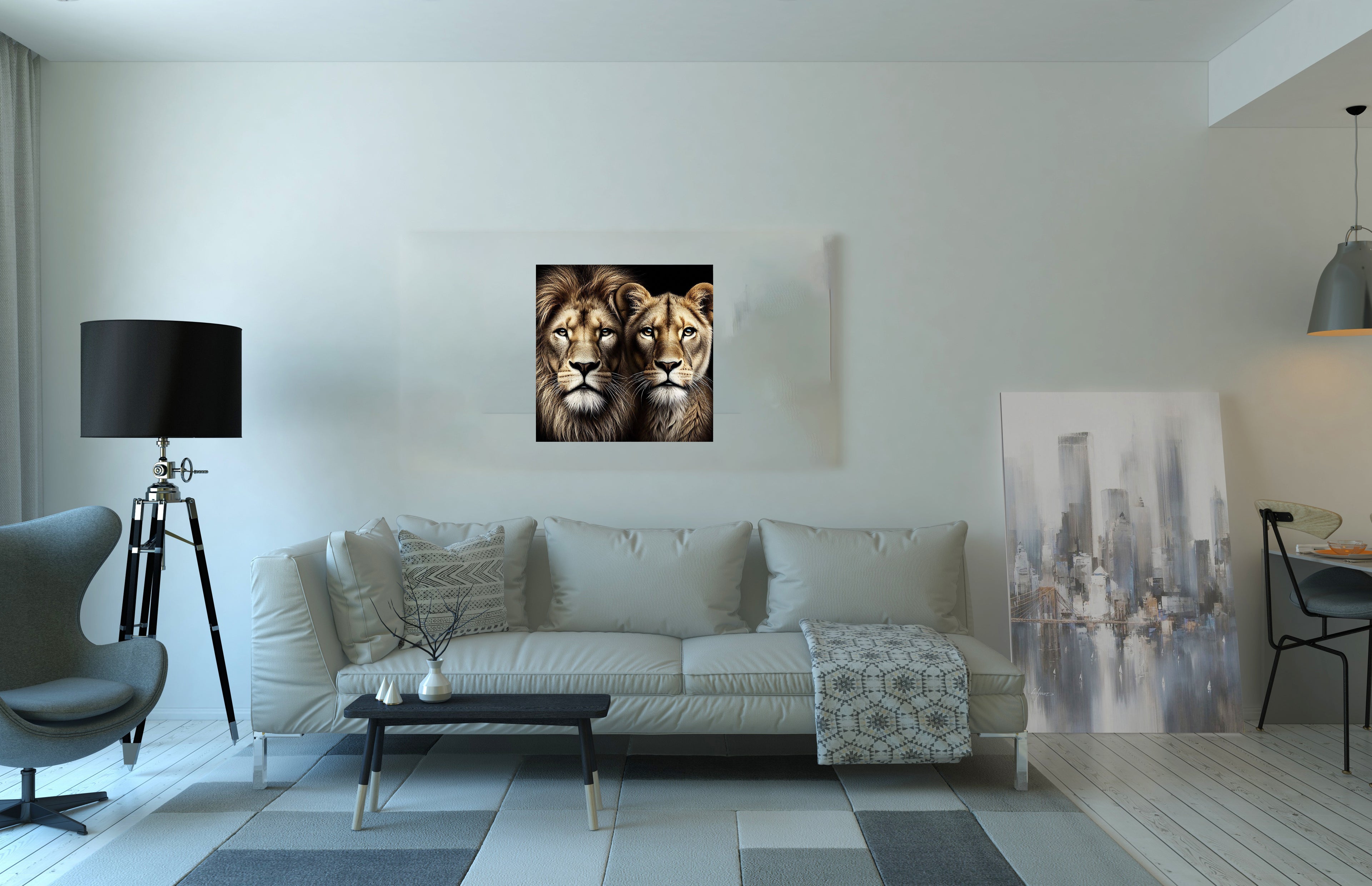 Majestic Lion and Lioness Big Cat Square Canvas Print Wall Art