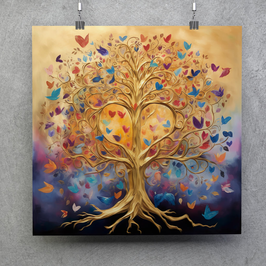 Tree of Life Abstract Square Canvas Print Wall Art