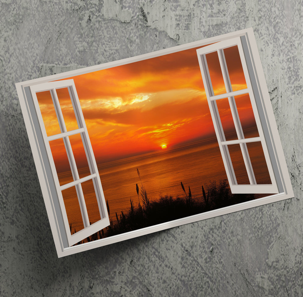Sunset Scenic 3D Window View Landscape Wall Art