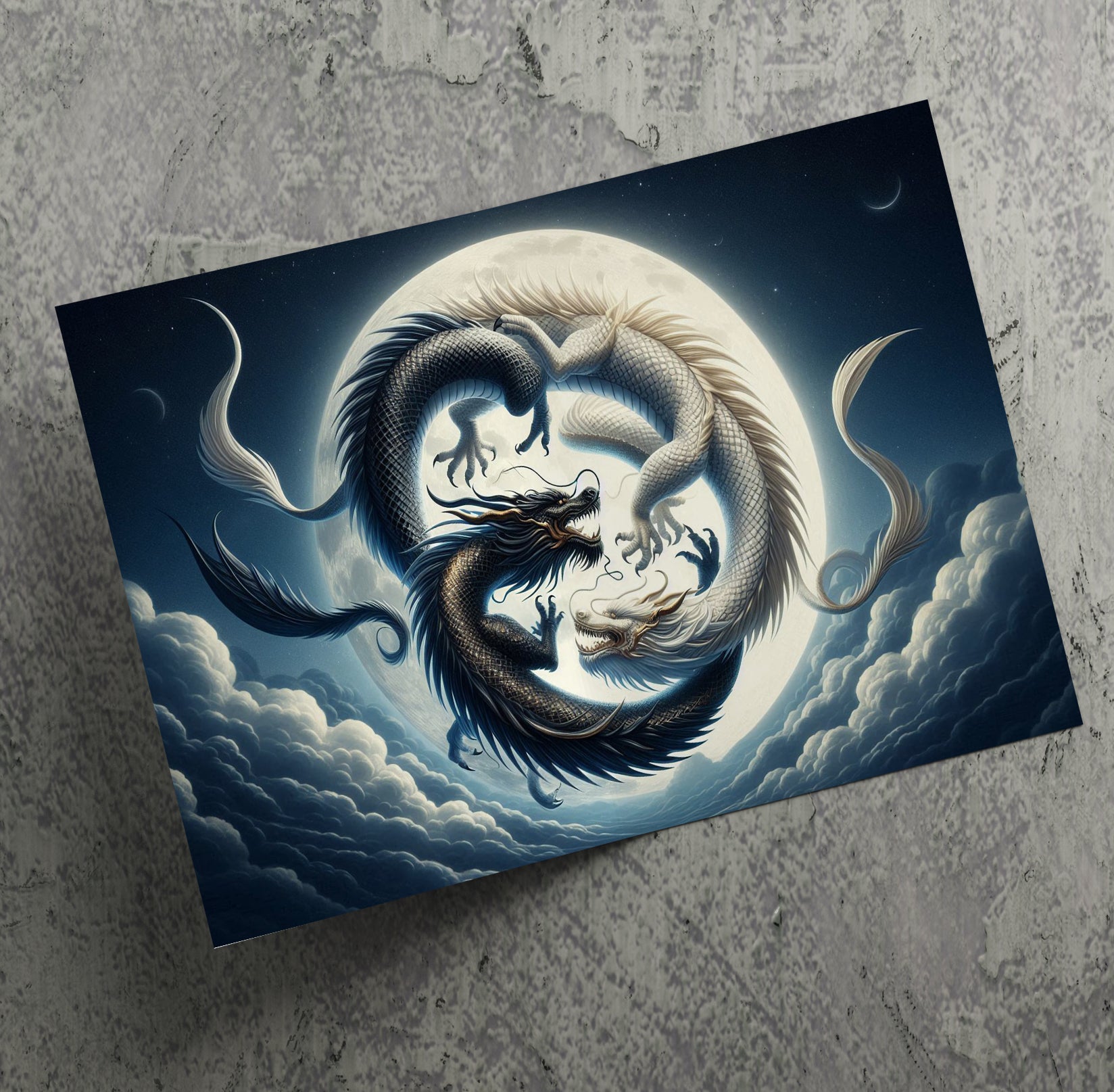 Ying Yang Dragons Fantasy Landscape Canvas Print Wall Art Picture or Poster Print
