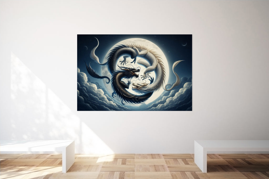 Ying Yang Dragons Fantasy Landscape Canvas Print Wall Art Picture or Poster Print