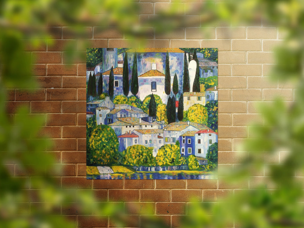 Gustav Klimt Church In Cassone Square Reproduction Canvas Wall Art Print Picture