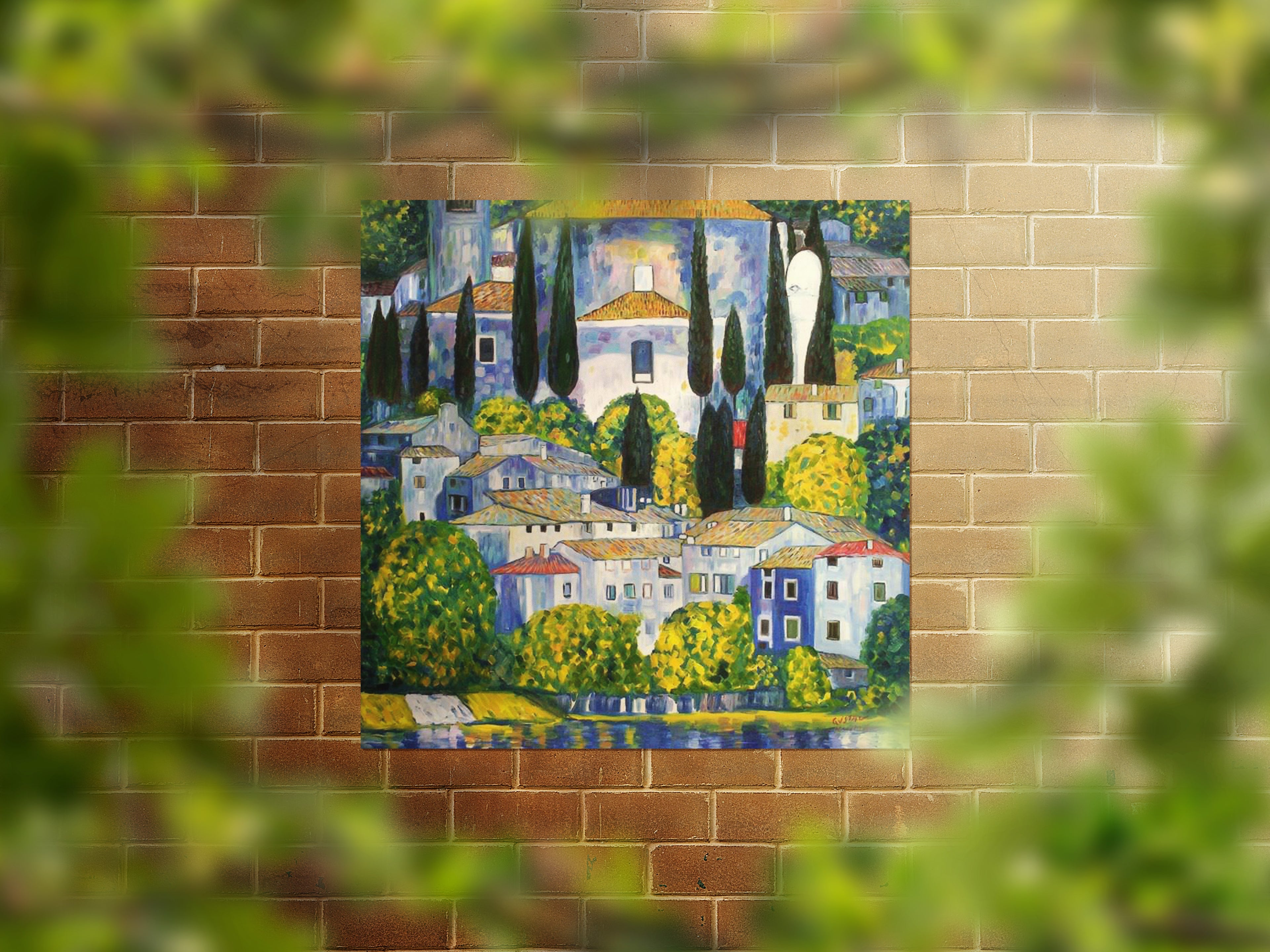 Gustav Klimt Church In Cassone Square Reproduction Canvas Wall Art Print Picture