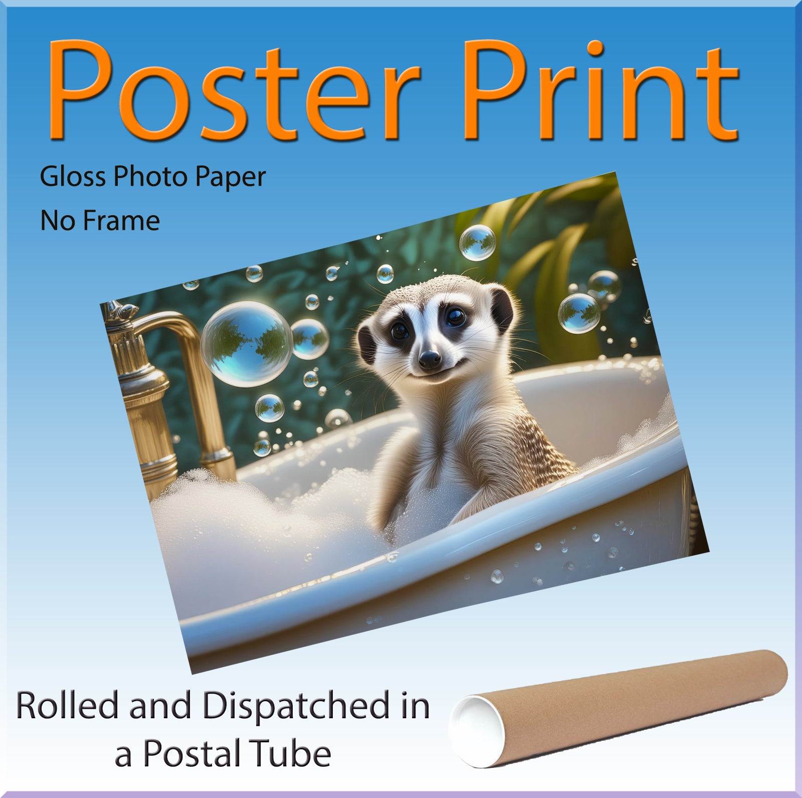 Cute Meerkat Sat In Bubble Bath Bathroom Wall Art