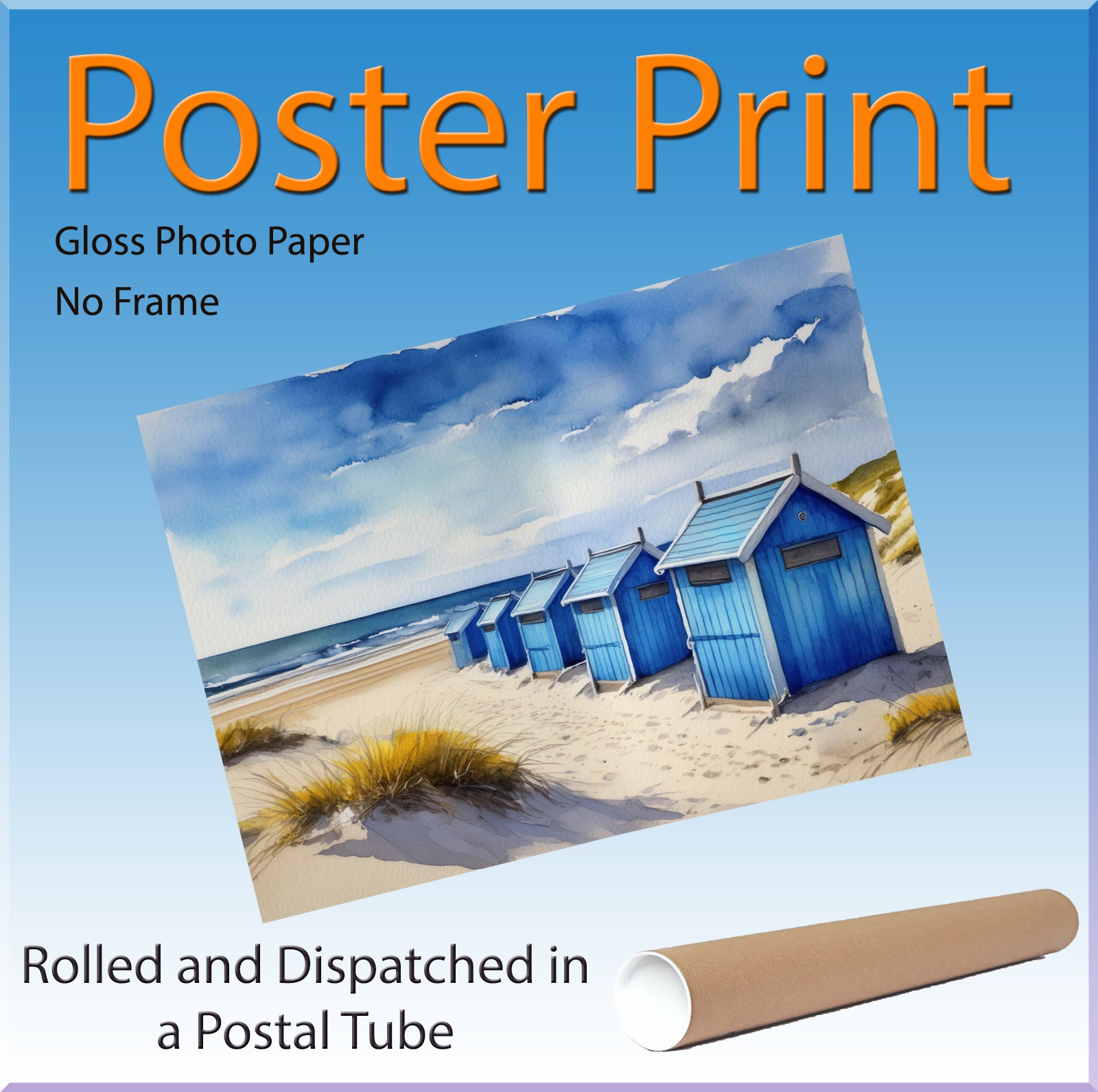 Blue Beach Huts Seaside Landscape Wall Art